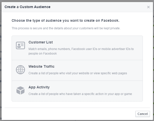 facebook remarketing - create custom audience