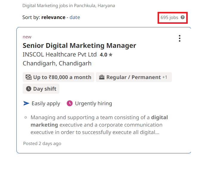 Digital marketing courses in Panchkula - Job Statistics