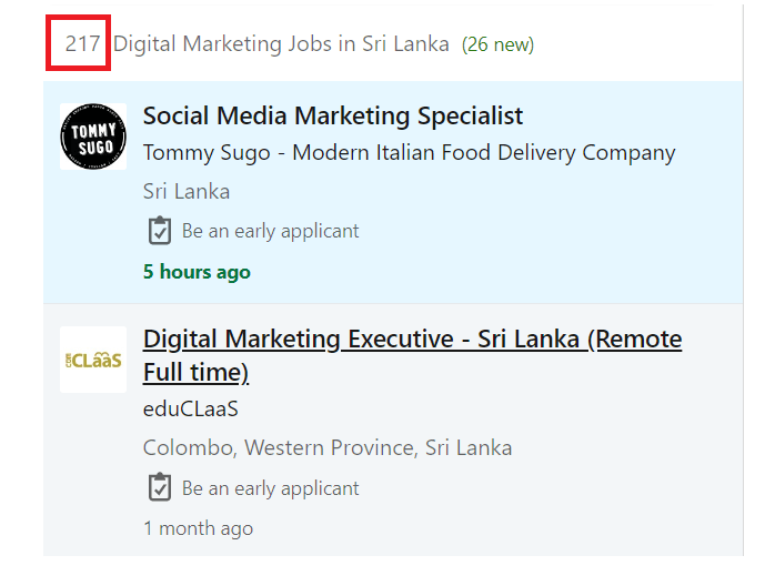 Digital marketing courses in Srilanka - Job Statistics