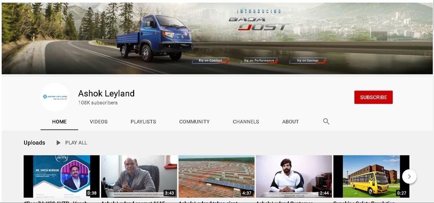 Marketing Strategy of Ashok Leyland - A Case Study - Social Media - Youtube