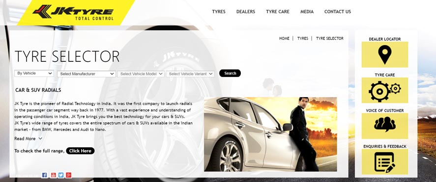 Marketing Strategy of JK Tyre - A Case Study - Digital Marketing Presence - Website Overview