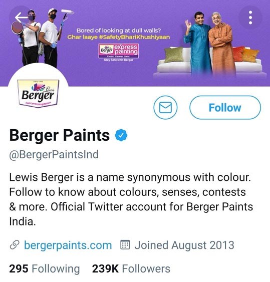 Marketing Strategy of Berger Paints - A Case Study - Social Media Presence - Twitter