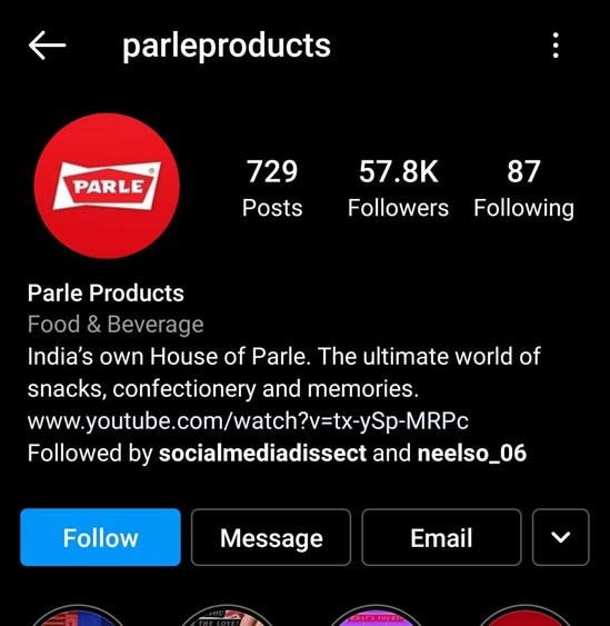 Marketing Strategy of Parle - A Case Study - Digital Presence - Instagram