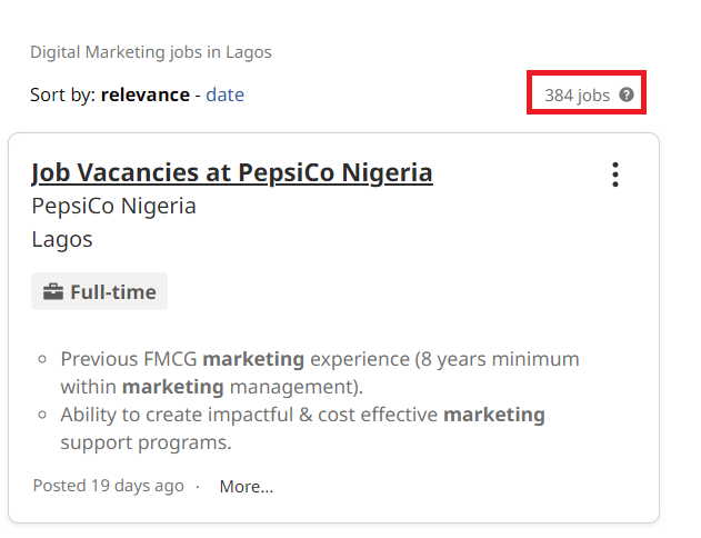 Digital marketing courses in Lagos - Job Statistics