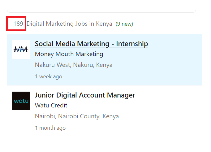 Digital marketing courses in Nairobi - Job Statistics