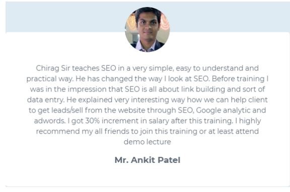 social media marketing courses in ahmedabad - traininginseo.in student review