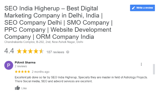SEO Agencies in Delhi - SEO India Higherup Client Review