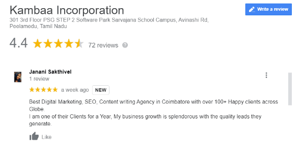 SEO Companies in Coimbatore - Kambaa Client Review