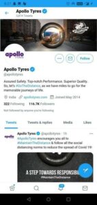 Apollo Tyres Twitter - Marketing Strategy of Apollo Tyres | IIDE
