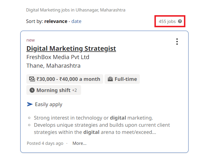 Digital marketing courses in Ulhasnagar - Job Statistics