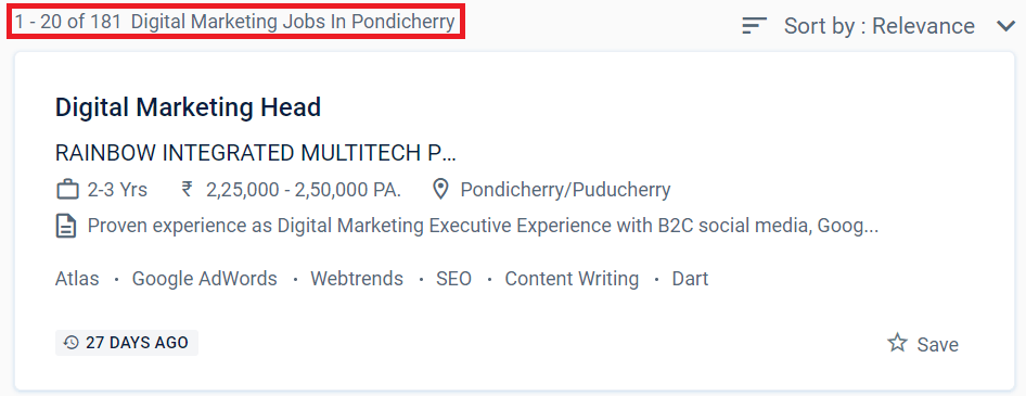 DIgital Marketing Courses in Puducherry - Job Statistics