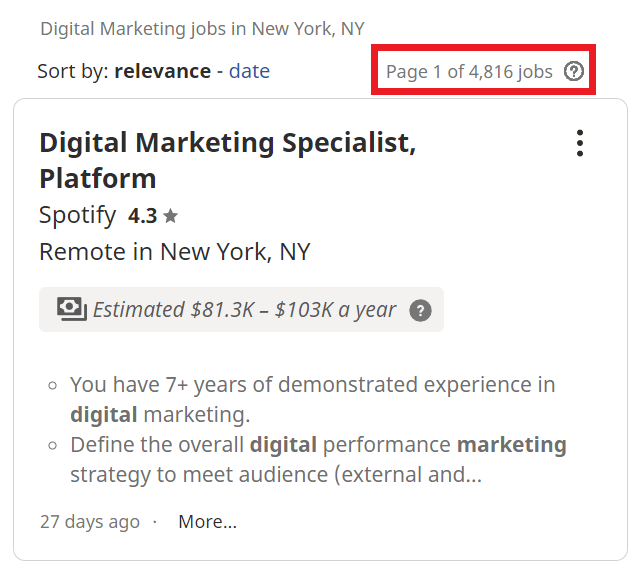 Digital marketing courses in New York - Job statistics
