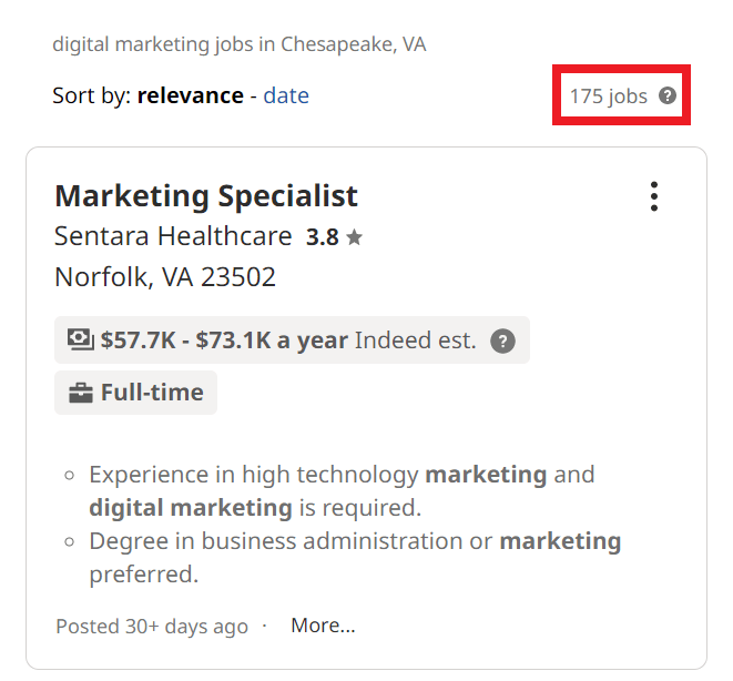 Digital Marketing Courses in Chesapeake - Job Statistics