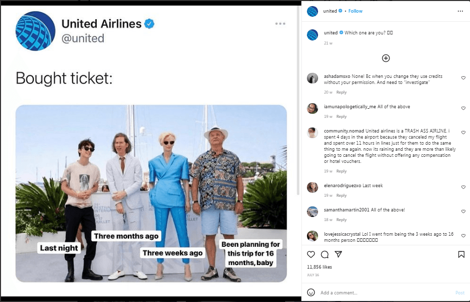 SWOT Analysis of United Airlines - United Airlines Instagram Marketing Post