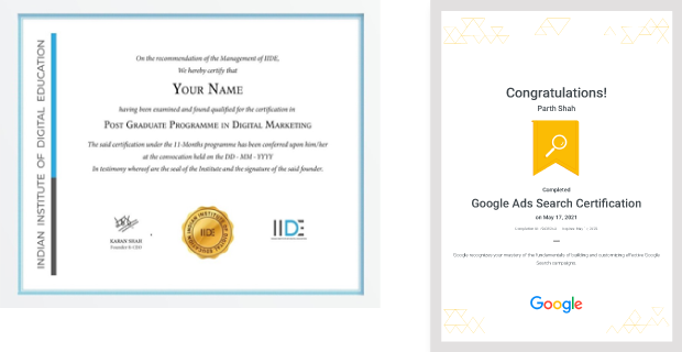 IIDE MBA Certificate