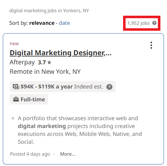 Digital Marketing Courses in Yonkers - Job Statistics