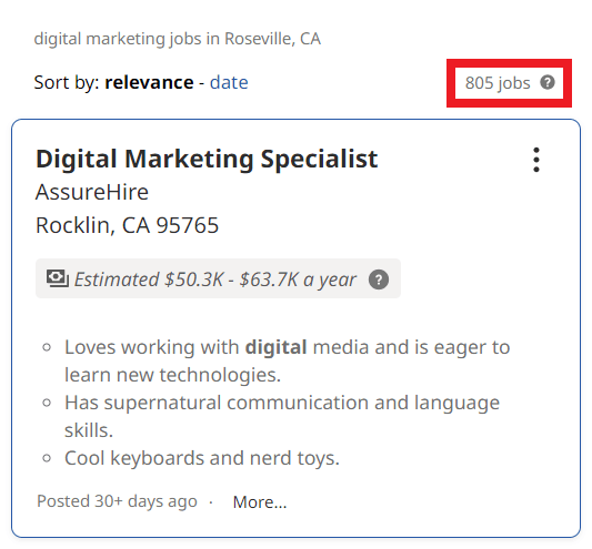 Digital Marketing Courses in Roseville - Job Statistics