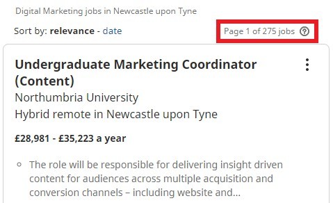 Digital marketing courses in Newcastle Upon Tyne- Job Statistics