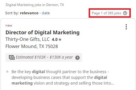 digital marketing courses in Denton - Job Statistics