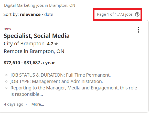 job statistic - brampton