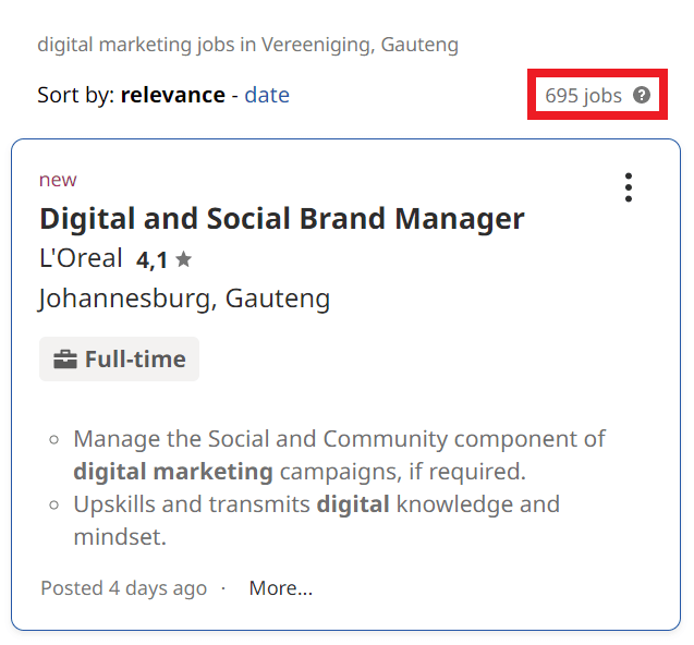 Digital Marketing Courses in Vereeniging - Job Statistics