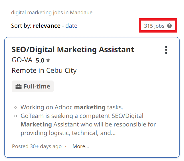 Digital Marketing Courses in Mandaue City - Job Statistics