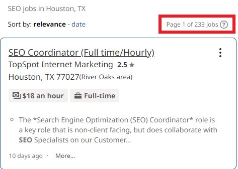 SEO Courses in Houston-Job Statistics