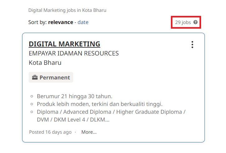 Digital marketing courses in Kota Bharu - Job Statistics