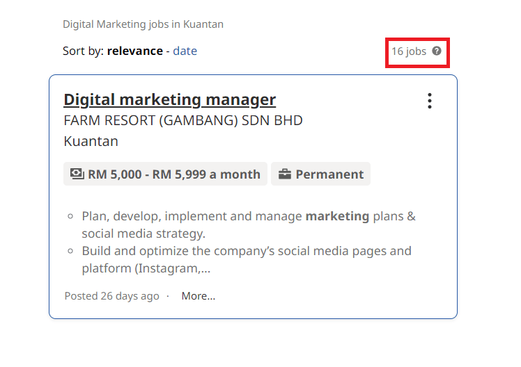 Digital marketing courses in Kuantan - Job Statistics