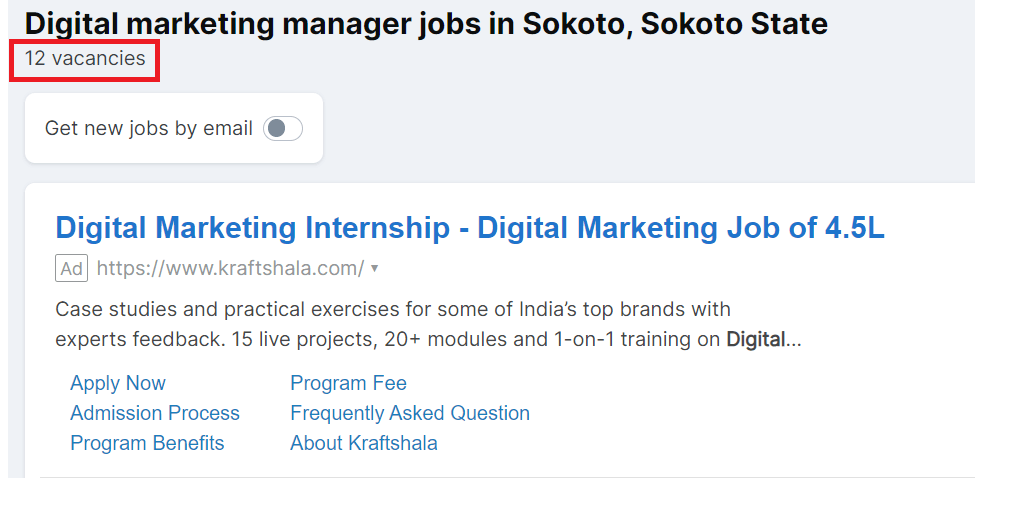Digital marketing courses in Sokoto - Job Statistics