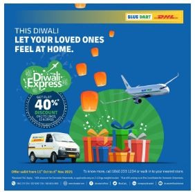 Marketing Strategy of Blue dart express - poster of a Diwali offer by blue dart 