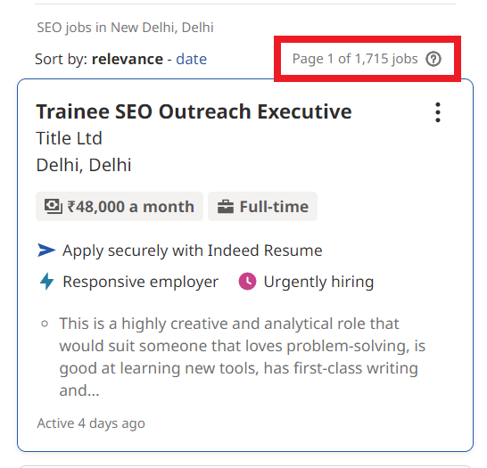 SEO Courses in New Delhi - Job Statistics