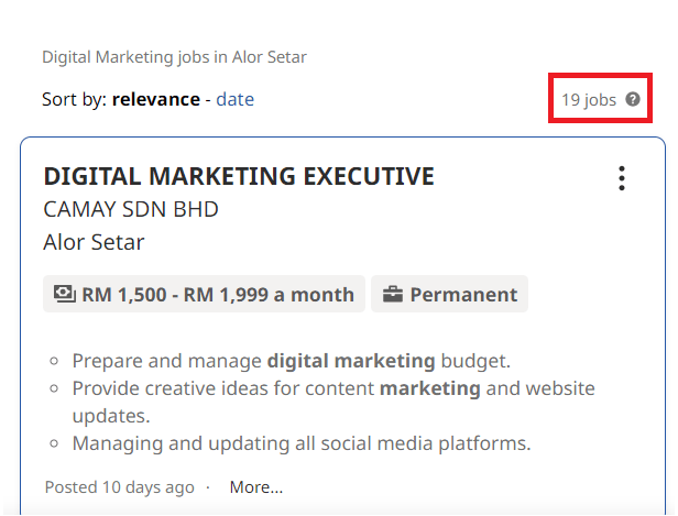 Digital marketing courses in Alor Setar - Job Statistics