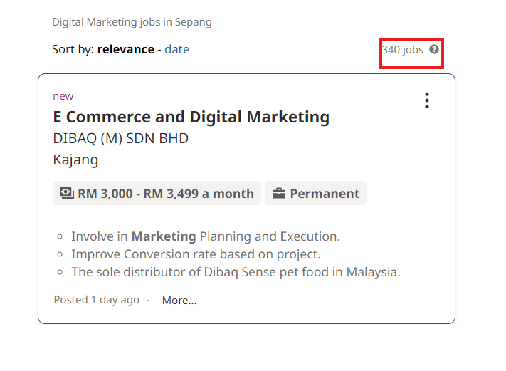 Digital marketing courses in Sepang - Job Statistics