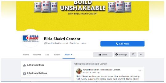 Marketing Strategy of Birla Cement- an image of the Facebook page of Birla Shakti cement