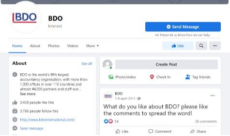 Marketing Strategy of BDO Global - Facebook