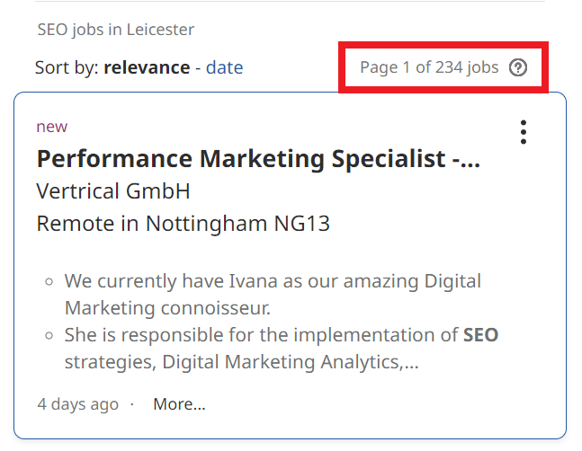 SEO Courses in Leicester - Job Statistics