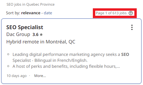 SEO Courses in Quebec - Job Statistics