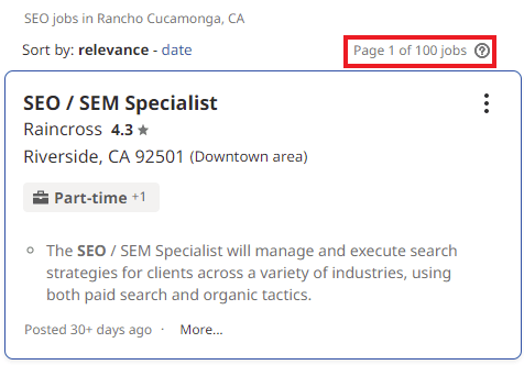 SEO Courses in Rancho Cucamonga - Job Statistics
