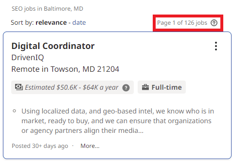 SEO Courses in Baltimore - Job Statistics