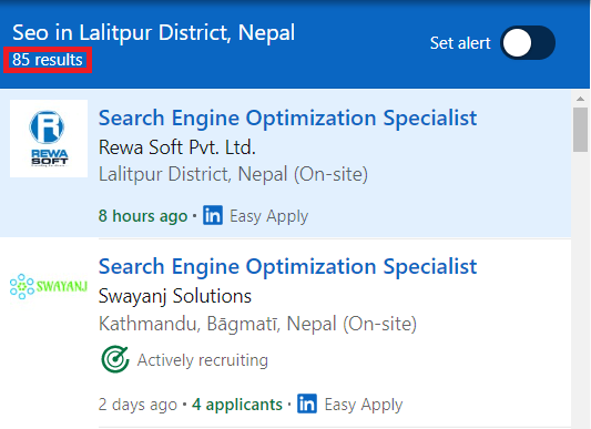 SEO Courses in Lalitpur - Job Statistics