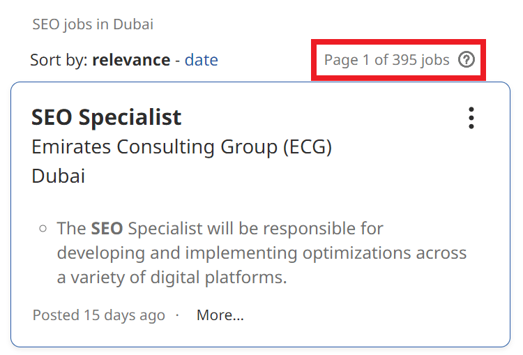 SEO Courses in Ras Al Khaimah - Job Statistics