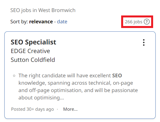 SEO Courses in West Bromwich - Job Statistics
