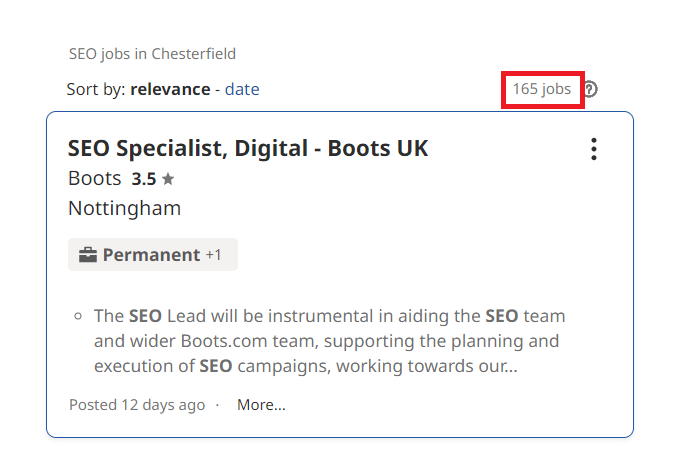 SEO Courses In Chesterfield - Job Statistics