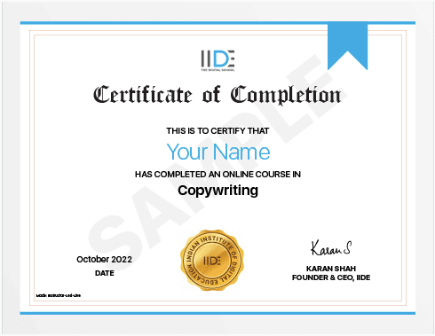 Copywriting Courses in Delhi - IIDE Copywriting Certificate Sample