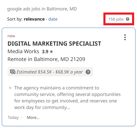 Google Ads Courses in Baltimore - Job Statistics