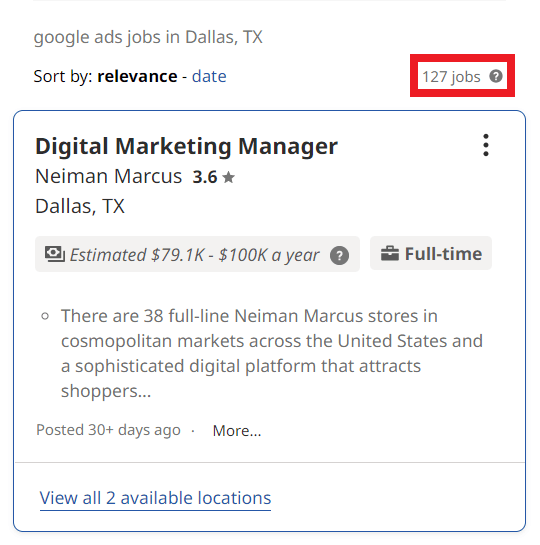 Google Ads Courses in Dallas - Job Statistics