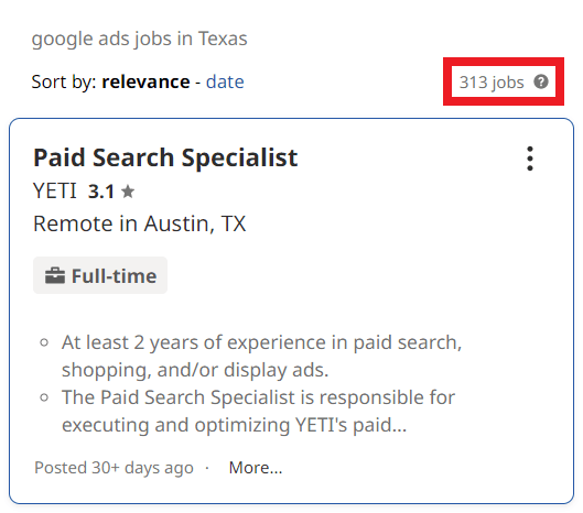 Google Ads Courses in Houston - Job Statistics