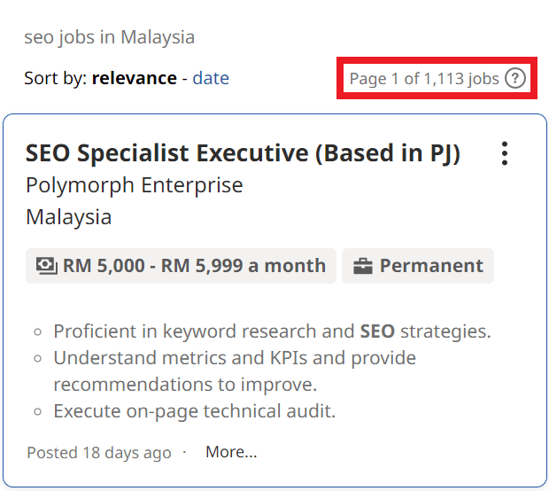 SEO Courses in Sandakan - Job Statistics