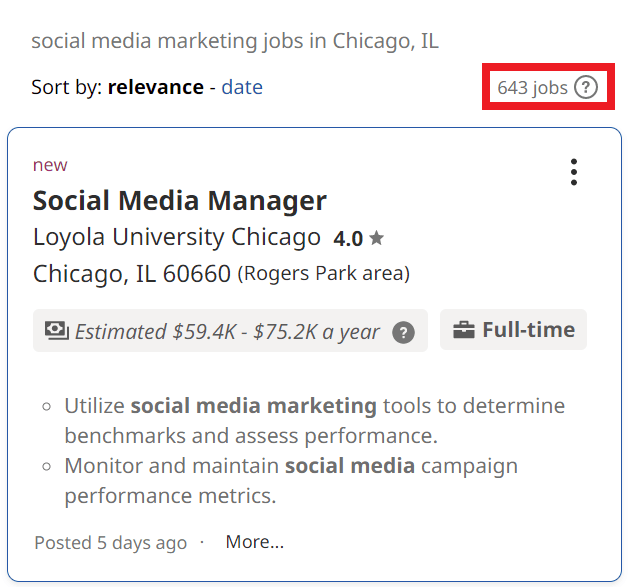 Social Media Marketing Courses in Chicago - Job Statistics